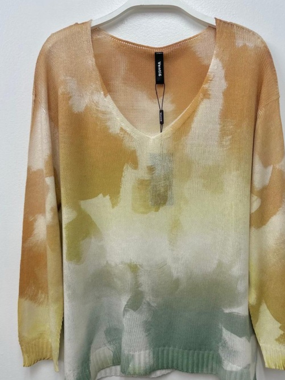 Venti6 Ombre V-Neck Sweater - Yellow Green Tie-Dye